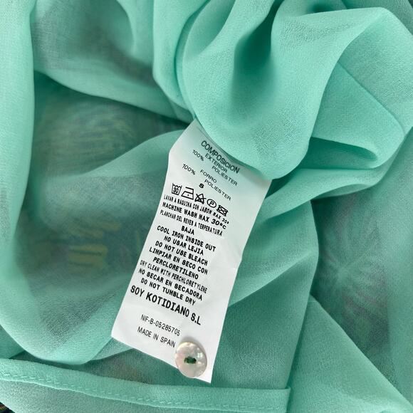 Kotidiano Floral Salma Dress Sheer Made in Spain Small Puff Sleeves Ruffle Boho - Picture 11 of 13